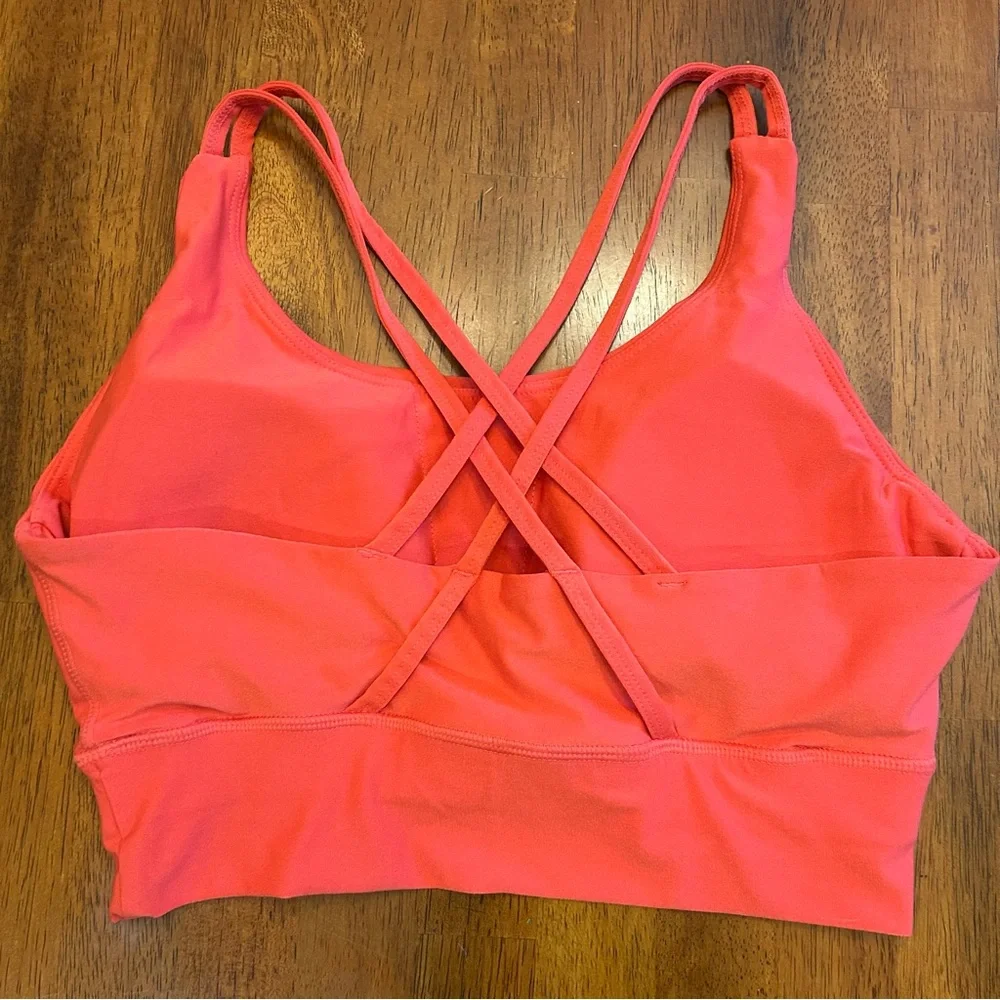 Bright Coral Strappy Back Sports Bra | Women’s Medium | Athletic Activewear - Picture 3 of 6